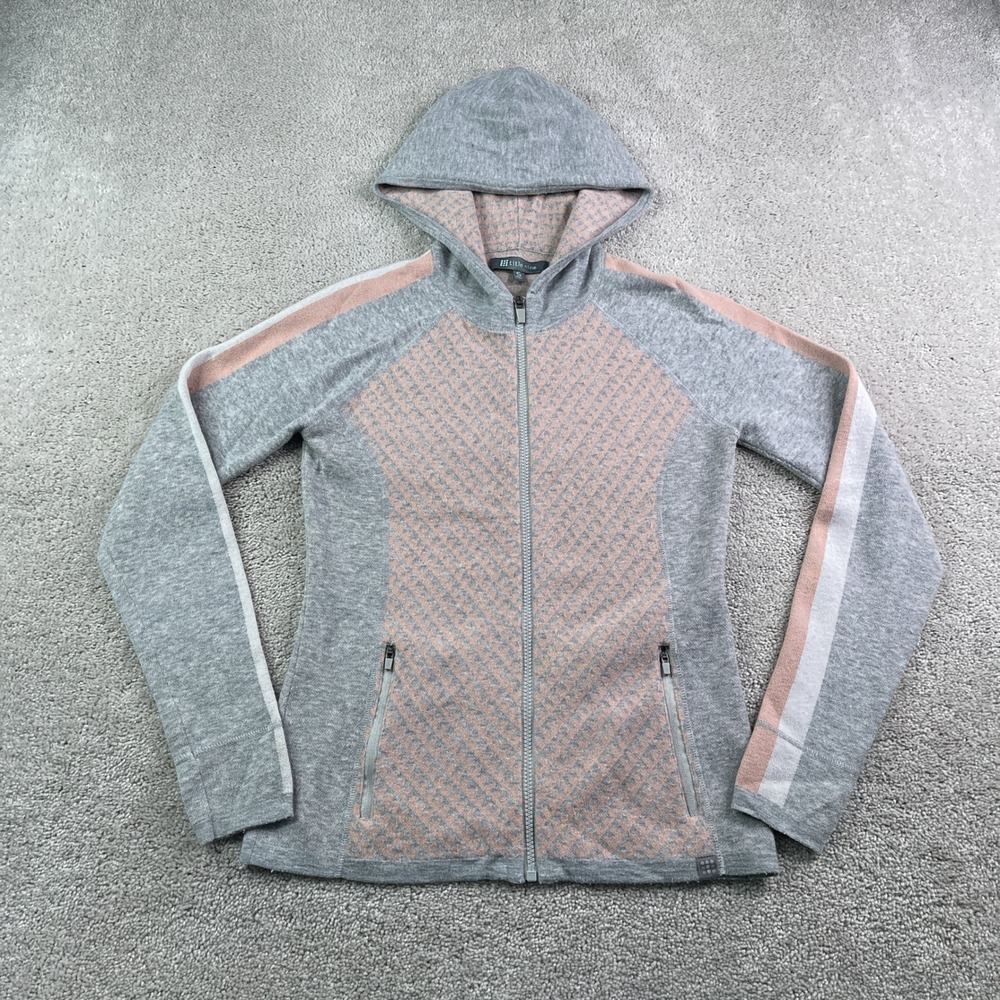 Title Nine Hoodie Womens Small Gray Super Power Full Zip Houndstooth Merino Wool